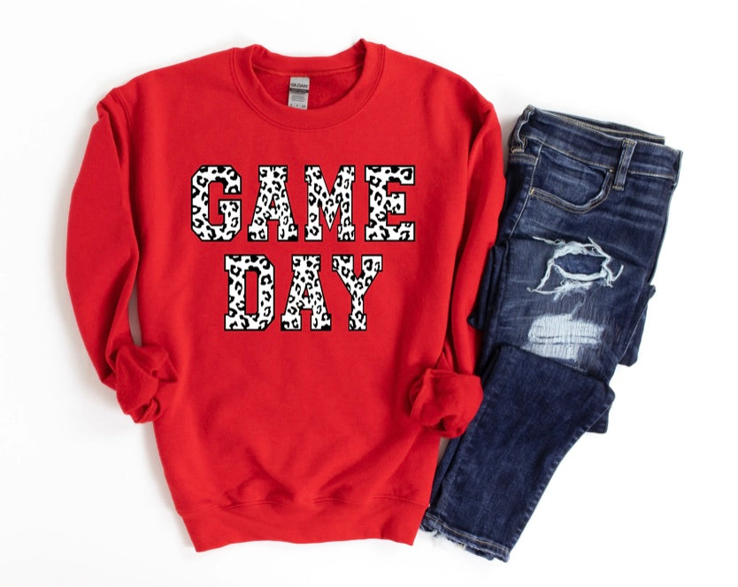 Red with Black/ White Leopard Lettering Game Day Sweatshirt (XL)