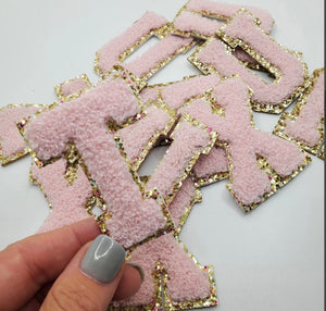 Hot Pink Gold Glitter Varsity Letter Patch