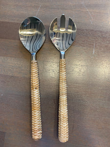 Stainless and bamboo salad servers
