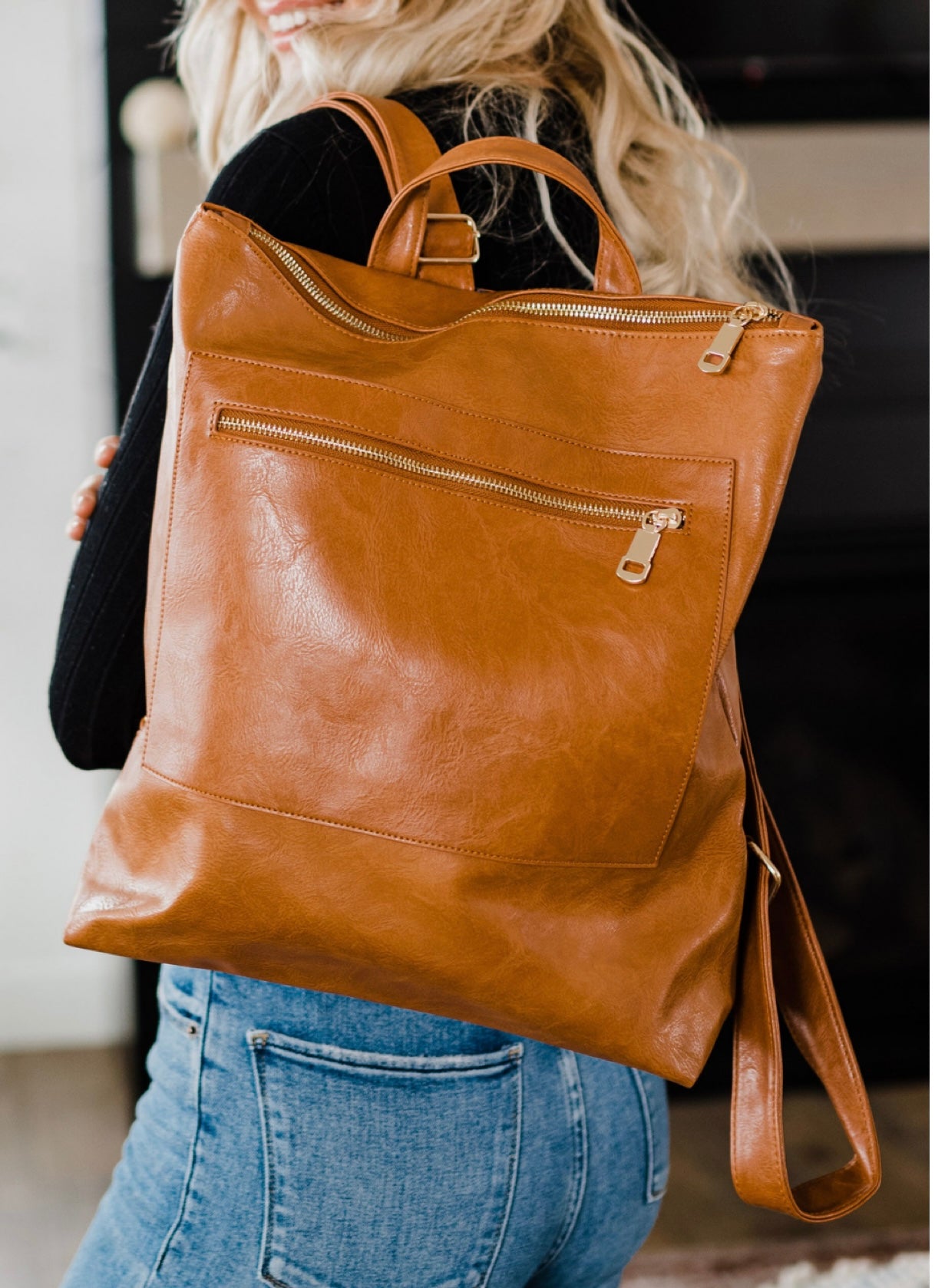 camel faux leather backpack Camel Color Vegan Leather Backpack – The Cottage Basket