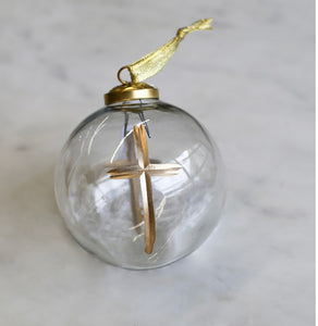 Gold Cross on Clear Ball Ornament