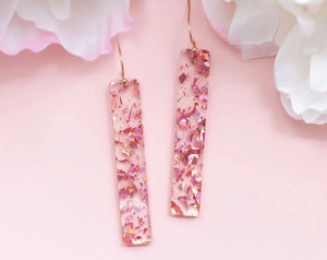 Pink Flake Rectangle Acrylic Earrings