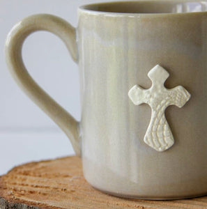 White cross pottery mug