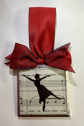 Dancer Beveled Glass Ornament with Red Ribbon