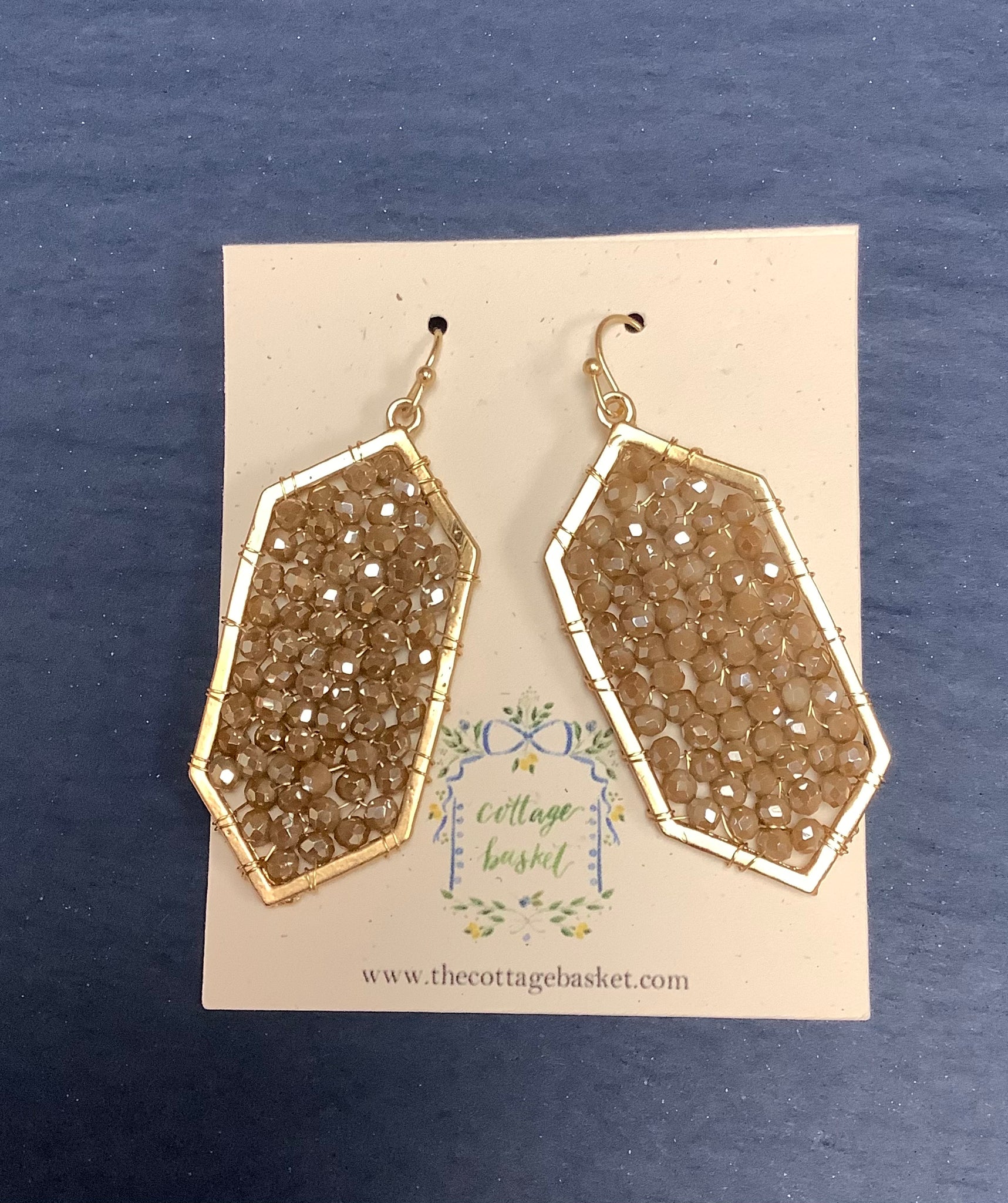 Gold Rectangular Hexagon Beaded Earrings