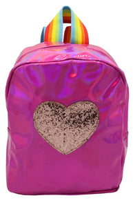 Hot Pink Metallic Backpack with Glitter Heart