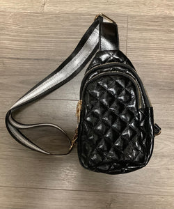 Black Vegan Leather Quilted Sling Bag