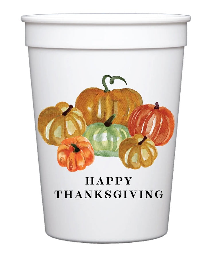 White Plastic Thanksgiving Pumpkins Cups (Set of 6)