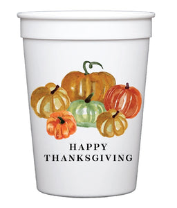 White Plastic Thanksgiving Pumpkins Cups (Set of 6)