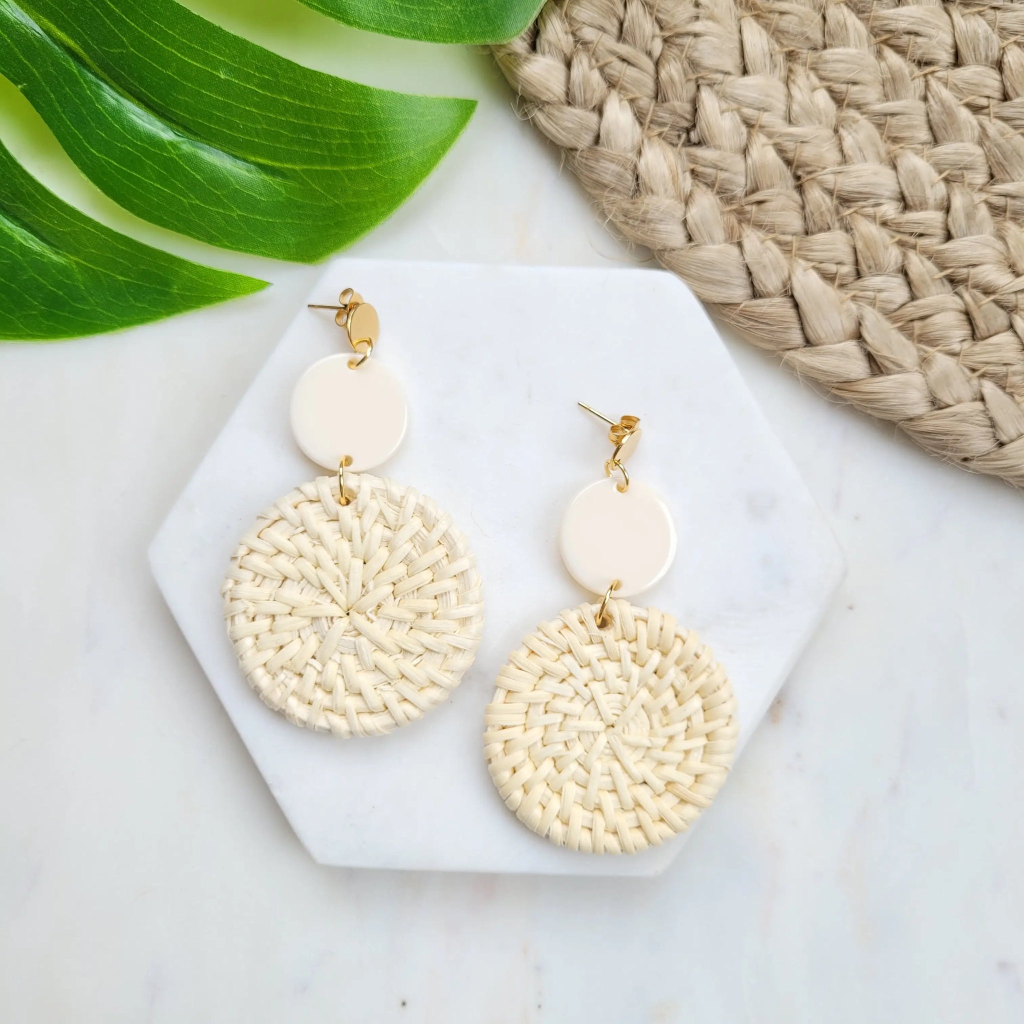 Ivory Woven Circle Earrings