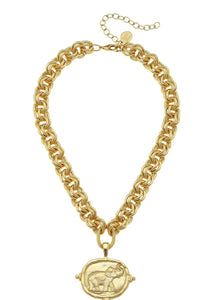 Susan Shaw Gold Double Chain Elephant Necklace