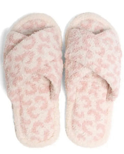 Pink/White Leopard Criss-Cross Slippers (M/L)