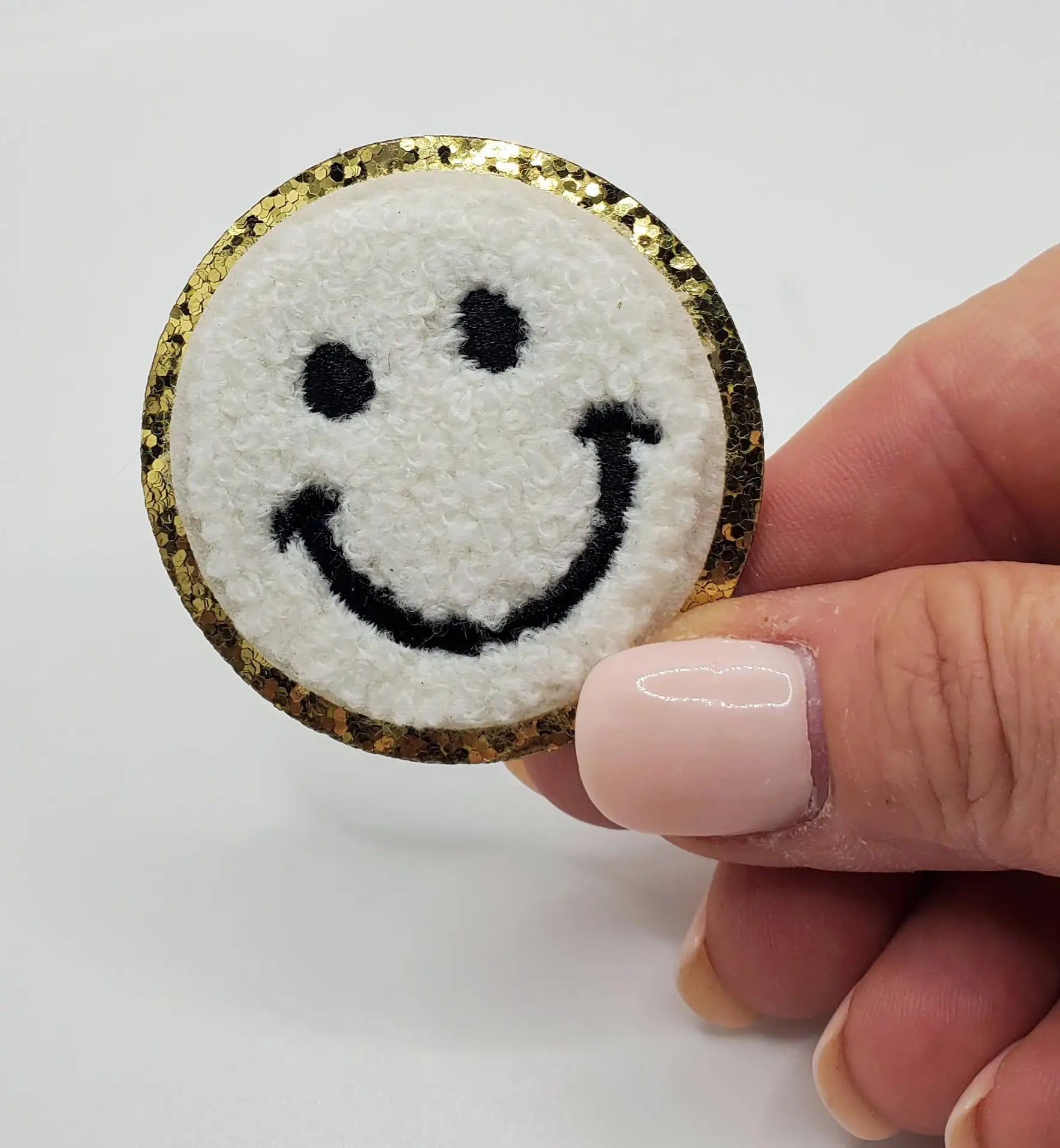 White Smiley Face Chenille Patch