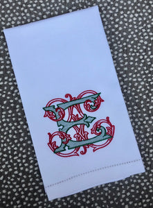 “M” Christmas Vintage Vine Monogram Kitchen Towel