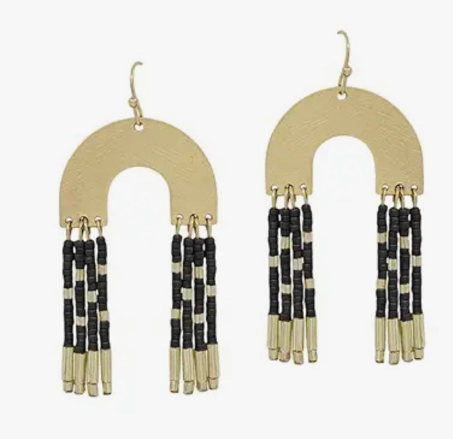 Gold Arch with Black and Gold Fringe Earrings
