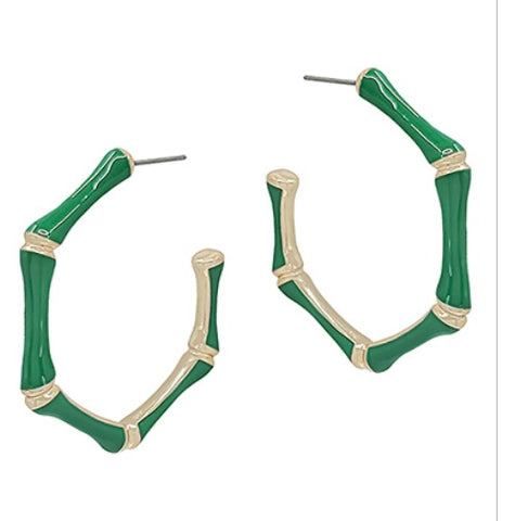 Green Metal Bamboo Hoop Earrings
