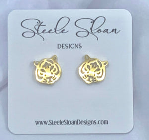 Steele Sloan Gold Tiger Face Earrings