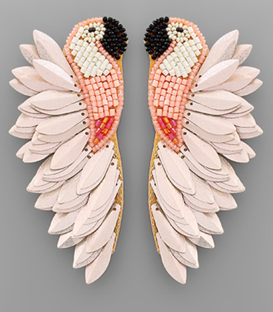 Sequin and Bead Parrot Earrings-Pink