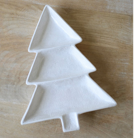White Divided Christmas Tree Dish