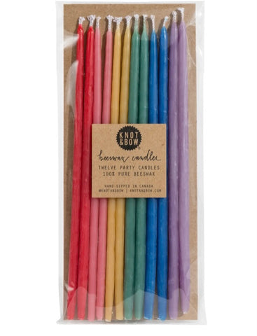 Tall Bright Color Beeswax Birthday Candles (Set of 12)