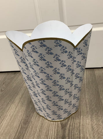 Blue Floral Scalloped Wastepaper Basket