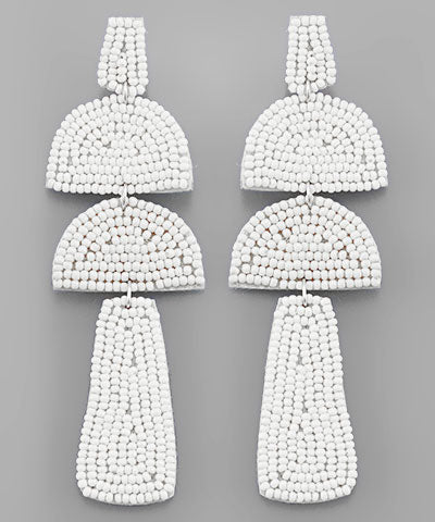White Beaded Tiered Earrings
