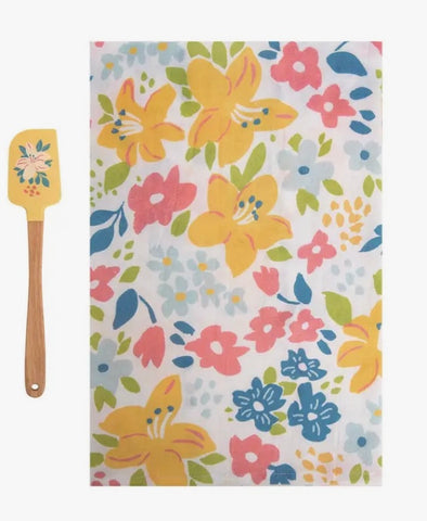 Yellow Floral Kitchen Towel and Spatula Set
