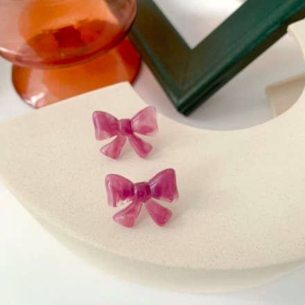 Tiny Pink Acrylic Bow Earrings