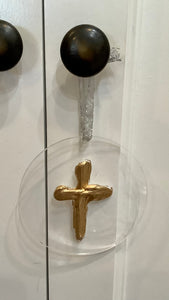 Textured Gold Cross on Round Acrylic Ornament