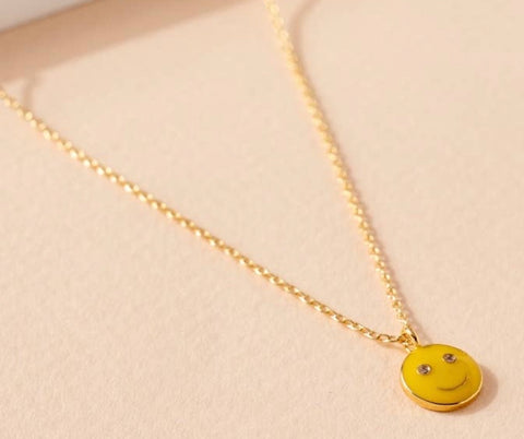 Yellow smiley face gold necklace