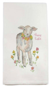 Lamb with flowers Easter tea towel