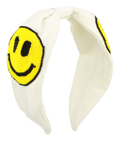 White Satin Beaded Smiley Face Headband