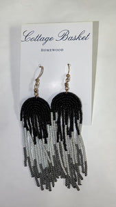 Gray and Black Bead Tassel Earrings
