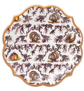 8” Thanksgiving Toile Scalloped Paper Plates (Set of 8)