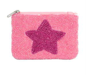 Pink Beaded Star Pouch