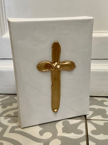Textured Gold Cross on White Canvas (5 x 7)
