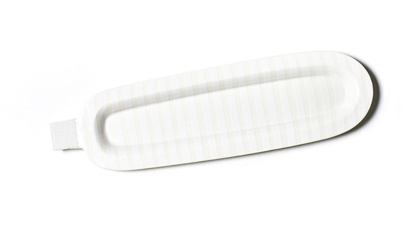 Happy Everything White Stripe Skinny Oval Tray