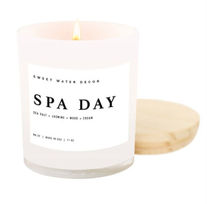 Spa Day Candle in White Jar with Wood Lid