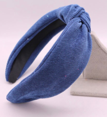 Blue Corduroy Knotted Headband
