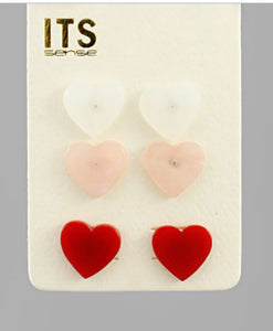 White, Pink, and Red Acrylic Heart Earrings