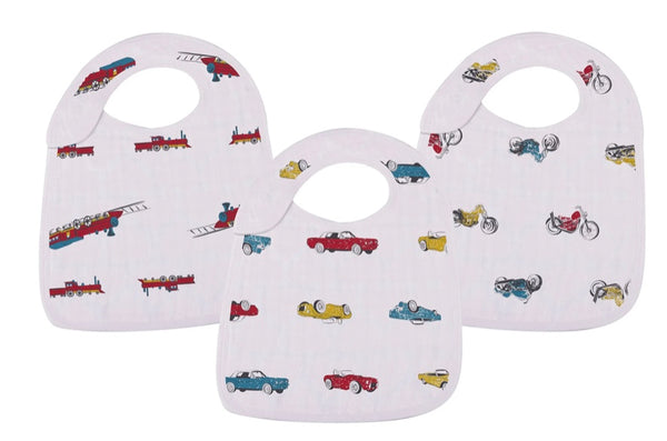 Cars, Trains, and Motorcycles Snap Bib Set