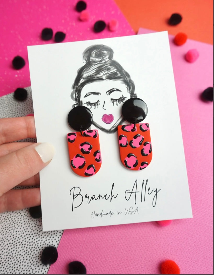 Branch Alley Red Leopard Love Earrings