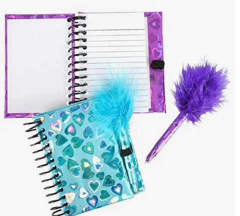 Heart Notebook with Feather Pen Set