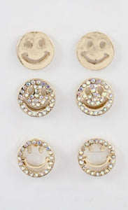 3 Piece Smiley Face Earring Set