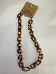 Gold Carabiner and Tortoise Acrylic Chain Necklace