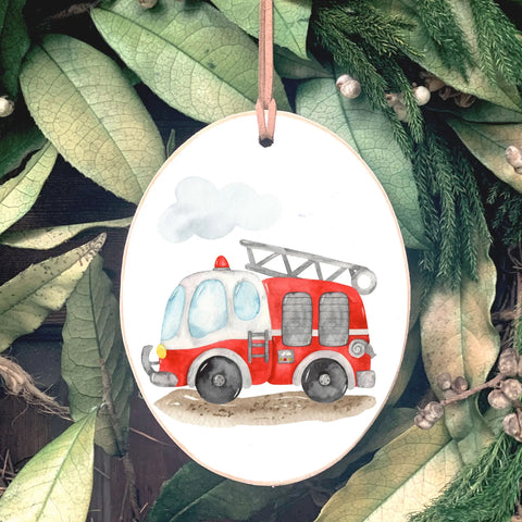 Oval Fire Truck Ornament