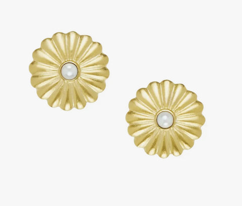Susan Shaw Gold Medium Concho with Pearl Earrings (1270W)