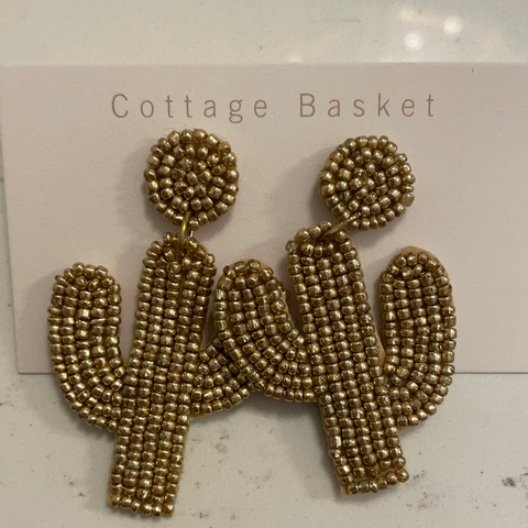 Gold cactus beaded earrings