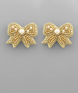 Gold Small Beaded Bow Earrings
