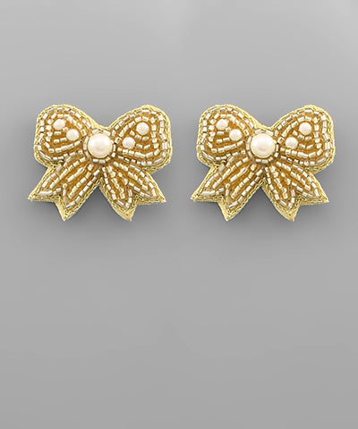 Gold Small Beaded Bow Earrings